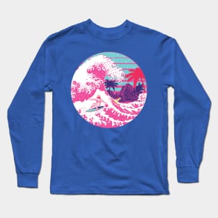 Spaceman surfing The pink great wave Long Sleeve T-Shirt